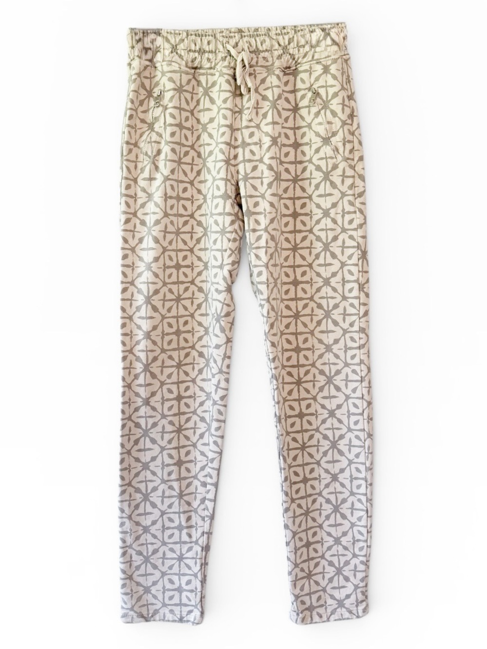 Nostalgia Made In Italy Neutral Geo Print Drawstring Pants Tan Size Small
